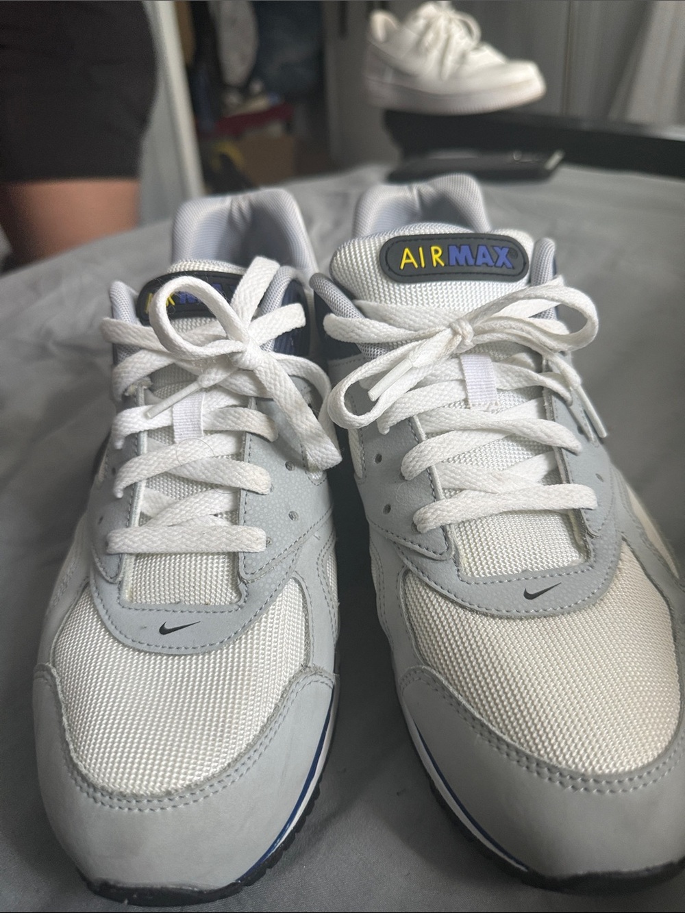 Nike Air Max White and Light Gray with Navy Accent Sneakers